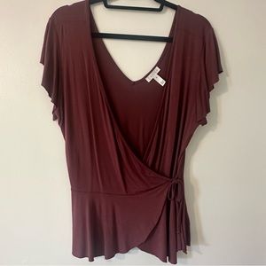 Nordstrom Leith Wrap Top Blouse Maroon